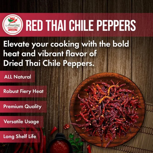 Miniatura 3 de Auténticos chiles rojos tailandeses, bolsa de 1 libra, chiles enteros rojos picantes, secos frescos para cocinar alimentos tradicionales asiáticos