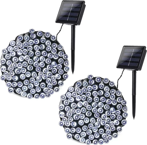 Joomer Luces solares de Navidad para exteriores, paquete de 2 unidades en total de 144 pies, 400 LED, 8 modos, impermeables, luces solares de Blanco
