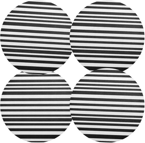 Miniatura 2 de Black White Stripes PVC Plate Mat, Washable Non Slip Heat Resistant Placemats for Kitchen, Set of 6