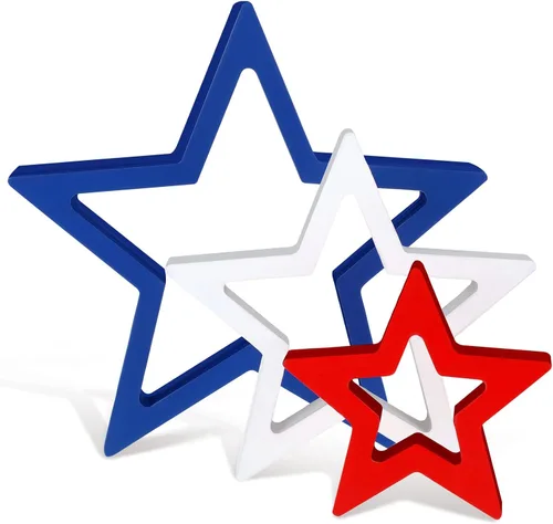 Miniatura 6 de Blulu 3 piezas de decoración patriótica del 4 de julio, letreros de madera de estrella de Estados Unidos, color rojo, blanco y azul, estrella