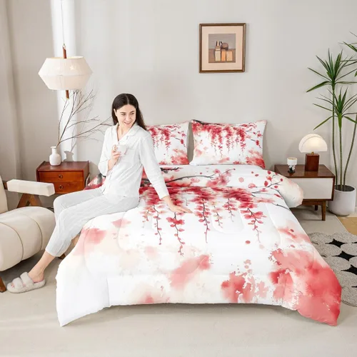 Miniatura 23 de Manfei Juego de Edredón Floral de Acuarela Tamaño Twin, Juego de Ropa de Cama de Flores Botánicas y Hojas 2 piezas, Edredón de Plumón de Flores