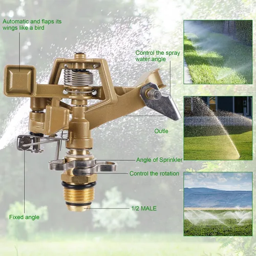 Miniatura 6 de Biswing Aspersor de impacto de latón de 1/2 pulgada, 2 unidades, cabezal de aspersor de césped resistente con boquillas, patrón de cobertura grande