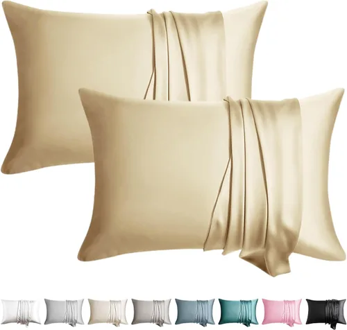 Miniatura 18 de Fundas de almohada de seda 100% 2 unidades, tamaño estándar, seda de morera para cabello y piel, juego de 2, seda de grado superior 6A, suave, Negro