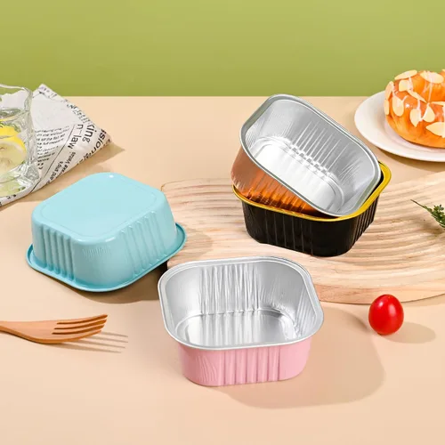 Miniatura 4 de Findful - Juego de 40 moldes cuadrados de papel de aluminio para cupcakes de 10 oz con tapas, moldes para brownies, moldes desechables grandes