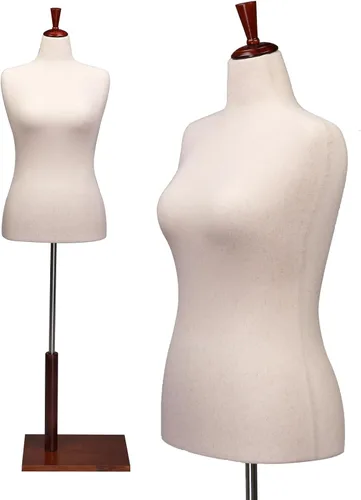 Miniatura 8 de VINGLI Forma de vestido femenino, cuerpo de torso de maniquí con soporte de madera ajustable para diseño de ropa, maniquí pinable (blanco, 2-4)