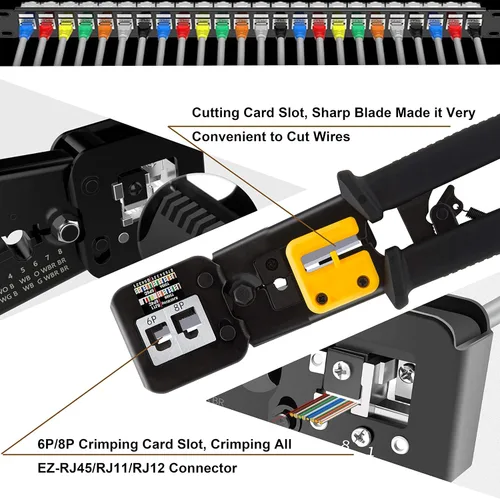 Miniatura 2 de TAIWAIN - Herramienta de mantenimiento de reparación de prensado de cables RJ45, Cat5 Cat6, crimpadora portátil de red, conectores 8P4P6P, cortador