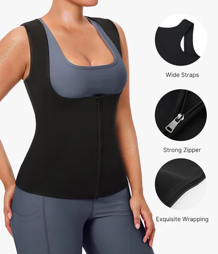 Miniatura 4 de GAODI Chaleco de entrenamiento de cintura para mujer, corsé delgado, camiseta sin mangas con cremallera, camisa de compresión, traje de sauna