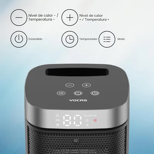 Miniatura 2 de Calentador de espacio portátil pequeño para uso en interiores, calentador eléctrico VOCRS PTC de 1500 W con termostato, control remoto, temporizador