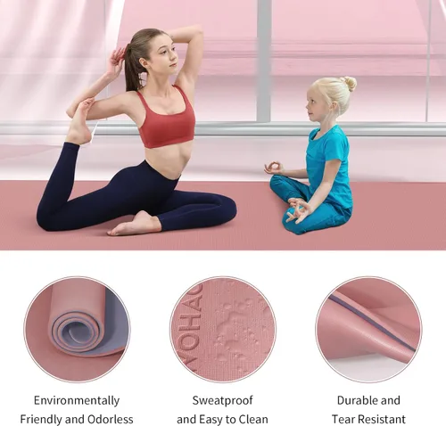 Miniatura 4 de Tapete de yoga extra grueso de 0.315 pulgadas, 72 x 28 pulgadas, tapete de ejercicio antideslizante, reversible de 2 lados de doble