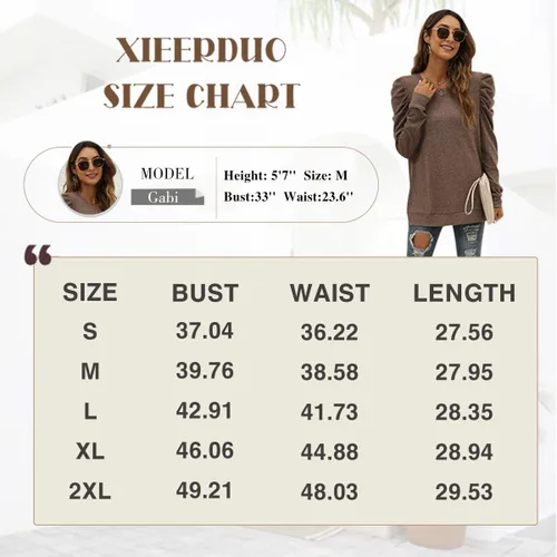 Miniatura 5 de XIEERDUO Sudadera para mujer, cuello redondo, manga abombada, suéter de invierno, ropa de moda fluida