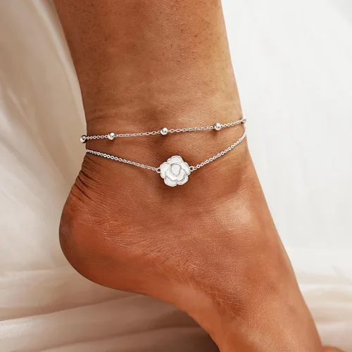 Miniatura 153 de CHIC & ARTSY Tobilleras delicadas de plata de ley S925 para verano, pulsera de tobillo ajustable multicapa para playa, joyería de pie para mujer