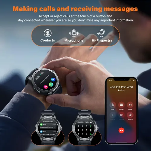 Miniatura 3 de Relojes inteligentes para hombre para responder/hacer llamadas, reloj AMOLED de fitness de 1.43 pulgadas con monitor de presión arterial/frecuencia