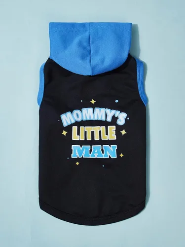 Miniatura 4 de QWINEE Camiseta sin mangas con capucha para perro con estampado de letras para gatos y cachorros, chaleco sin mangas para perro, ropa elástica