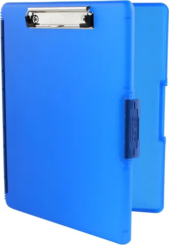 Dexas Slimcase 2 - Portapapeles de plástico con almacenamiento y apertura lateral, color azul real, suministros de oficina para organizar,