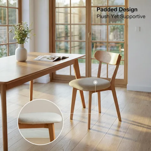 Miniatura 4 de Sillas de comedor de madera de roble macizo 100% - Prácticas sillas de cocina con cojín tapizado - Silla de madera para comedor, cocina