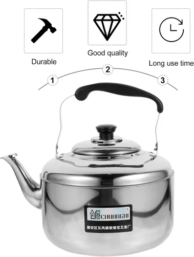 Miniatura 7 de Hemoton Moment - Tetera de acero inoxidable de 6 litros con mango antiquemaduras, distribución uniforme del calor para estufas de gas y eléctricas