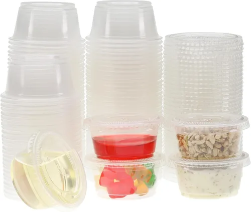 Miniatura 10 de Freshware Vasos de Plástico para Porciones con Tapas [1 Onza, 100 Juegos] Vasos de Plástico Desechables para Preparación de Comidas, Aderezo