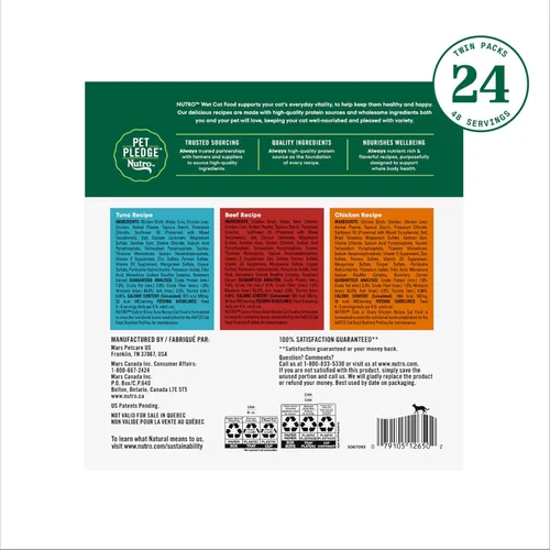 Miniatura 10 de Nutro Perfect Portions - Paquete múltiple de cortes de comida húmeda para gatos en salsa, recetas de carne de res húmeda, atún y pollo, bandejas