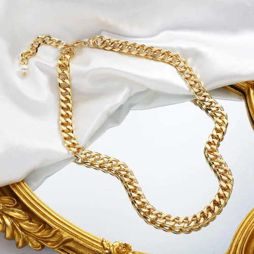 Miniatura 4 de CLASSYZINT Gargantilla de cadena de eslabones cubanos de oro para mujer, collar de cadena de oro grueso de 0.354in de grosor, collar de moda