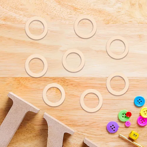 Miniatura 4 de TEHAUX Chips circulares de madera hueca natural, 200 unidades, discos de madera planos redondos de 1.18 pulgadas, pintables y aptos para pegar