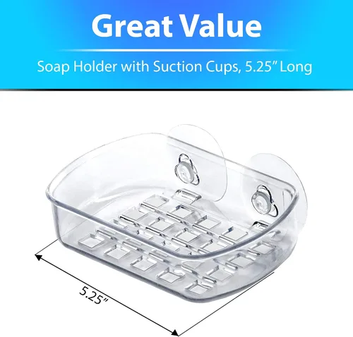 Miniatura 4 de Estuche para jabón, soporte con ventosas, 5.25 pulgadas de largo, plástico acrílico transparente, jabón en barra, esponja, recipiente para artículos