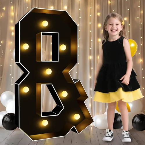 Pooqla Letras iluminadas de marquesina de 3 pies, letras LED negras para decoración de fiesta, letras grandes de marquesina de 3 pies de alto, letra
