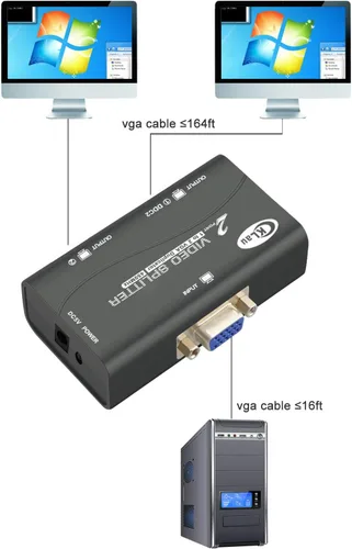 Miniatura 4 de 450MHz Ancho de banda 2 puertos VGA Splitter Amplificador Caja 1 PC a 2 Monitores SVGA Divisor de Video Soporte 2048 x 1536 Resolución hasta 164ft