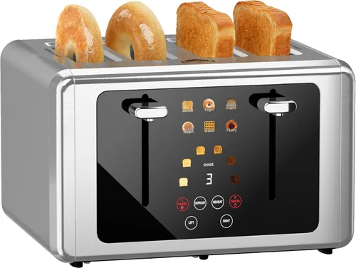 WUNLY Tostadora de 4 rebanadas, pantalla táctil y panel de control independiente dual, 5 funciones básicas y tostadoras con cuenta regresiva