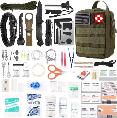 216 piezas Kit de primeros auxilios de supervivencia, kit de herramientas y equipo de supervivencia profesional, suministros de primeros auxilios