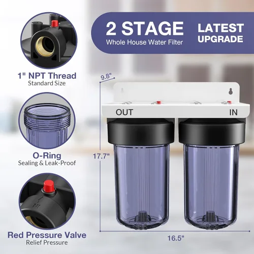 Miniatura 3 de SimPure Sistema de filtro de agua para toda la casa, 2 etapas de prefiltración de agua transparente para el hogar con filtros de carbono