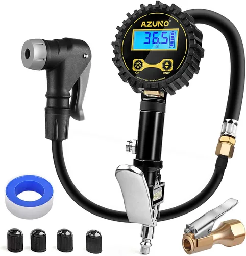 AZUNO Medidor digital de inflado de neumáticos de bicicleta con tipo de válvula de selección automática - Herramienta de compresor de aire Presta y