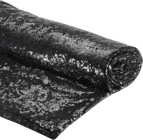 PATIKIL Tela de lentejuelas negra, 4 yardas de longitud 4.9 pies de ancho, tela de malla con lentejuelas con purpurina completa para coser