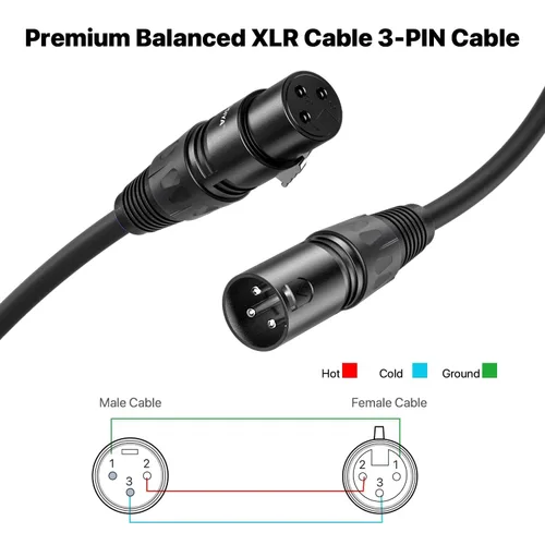 Miniatura 5 de Cable XLR de 1.5 pies, 6 unidades, cables de micrófono, cable de altavoz de micrófono equilibrado de alta calidad con cable XLR macho a hembra DMX