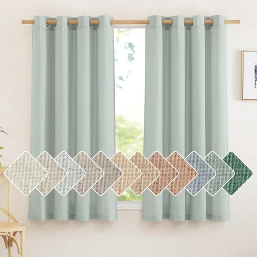 Miniatura 144 de NICETOWN Cortinas de lino natural con textura de lino para dormitorio, mezcla de lino rústica con ojales en la parte superior, semitransparentes