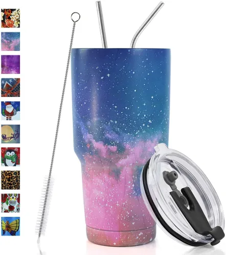 Miniatura 12 de SYACOT - Vaso de 30 onzas, de acero inoxidable, de doble pared con aislamiento al vacío, con tapa a prueba de derrames, popote de metal y cepillo