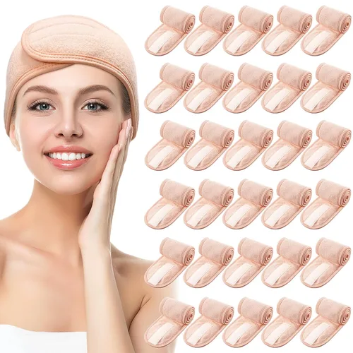 Miniatura 12 de Hoteam Paquete de 30 diademas de spa, esteticista facial para mujeres, ajustable, maquillaje, deportes, ducha, toalla elástica con cinta (negro)