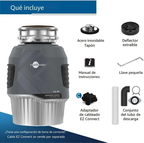 Miniatura 8 de InSinkErator EVOLUTION 1 HP 1 CV, Serie Avanzada de Triturador de Residuos Alimenticios con Alimentación Continua, Gris