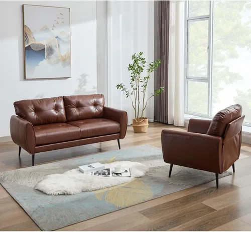 Miniatura 4 de TYBOATLE Sofá Sillón de 61" Loveseat Pequeño Sofás para Sala de Estar Sofá de Cuero Moderno de Mediados de Siglo Acolchado Mini Sofá Cómodo Oficina