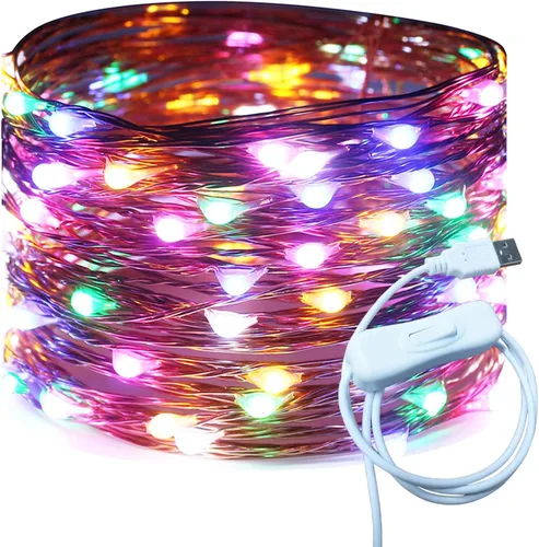 Miniatura 17 de RUICHEN Alambre de cobre de 33 pies, 100 luces LED USB con interruptor de encendido/apagado, verde