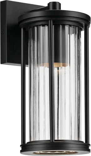 Kichler Barras 59022BKDS - Aplique de pared aprobado por DarkSky para exteriores de 11.5 pulgadas con cristal acanalado transparente en negro,