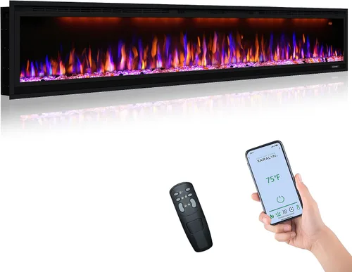 Miniatura 14 de Chimenea eléctrica inteligente de 42 pulgadas con control por aplicación, montaje en pared e insertos de chimenea empotrados en la pared, llama