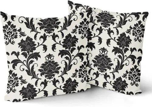 Fundas de almohada en blanco y negro de 16 x 16 pulgadas, fundas de almohada bohemias de flores vintage, fundas de almohada decorativas de estilo