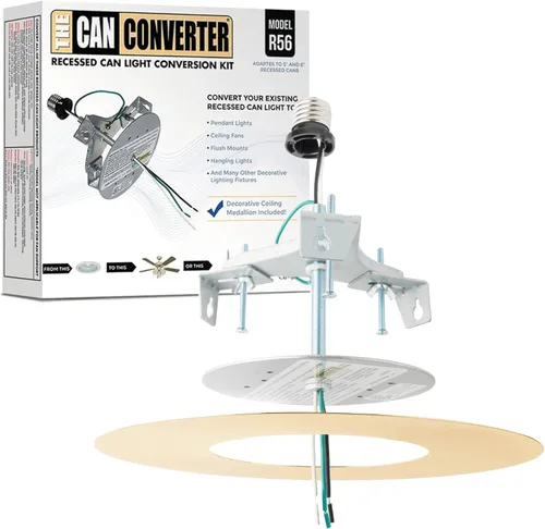 The Can Converter R56 - Kit de conversión de luz empotrada para lata con medallón de techo plano de 7 pulgadas, mejoras para el hogar para latas de