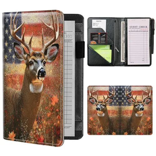 Miniatura 19 de Libros de mesero para camarera con bolsillo con cremallera, lindo esqueleto de baile, almohadillas de cuero para servidor, organizador de meseros
