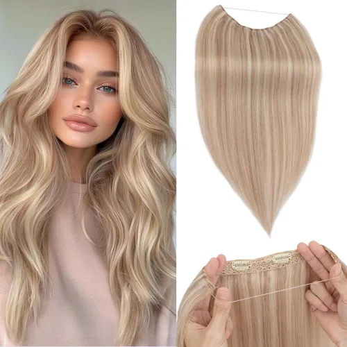 Extensiones de cabello en aureola de cabello humano real, Extensión de cabello Halo 100% cabello humano, Extensiones de cabello con alambre, Lacio