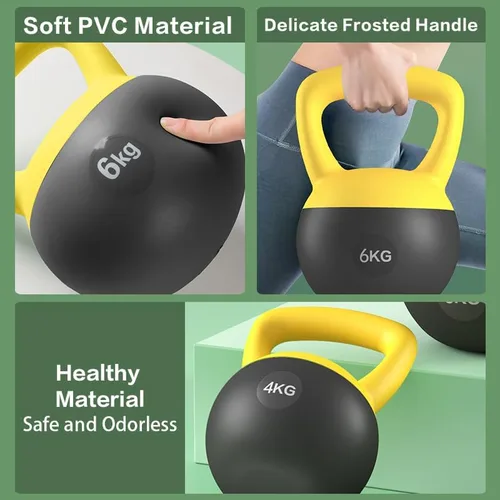Miniatura 6 de Pesa rusa suave de 5 libras, 10 libras, 20 libras, pesas rusas de entrenamiento de fuerza para mujeres, campana de hervidor con relleno de arena