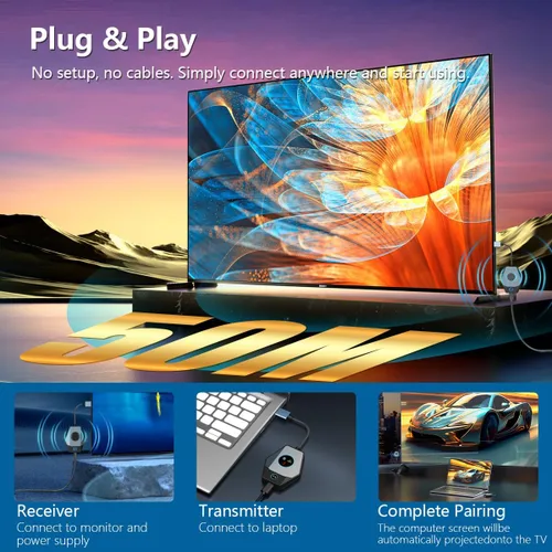 Miniatura 3 de Transmisor y receptor HDMI inalámbrico, decodificación 4K 1080P salida 328FT/100M Plug & Play, portátil 5G+2.4G Dual Band Wireless Video Audio