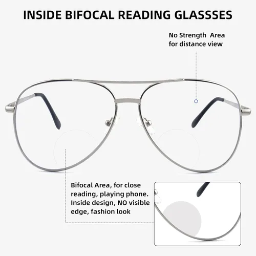 Miniatura 4 de Paquete de 3 Gafas de Lectura Bifocales para Mujeres y Hombres, Gafas Lectoras Bifocales de Aviador, Lentes de Doble Foco +2.0 3 pares: oro + plata