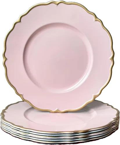 Miniatura 12 de Platos lisos rojos, platos lisos redondos de plástico de 13 pulgadas para fiesta de boda, decoración de mesa. (Juego de 6)