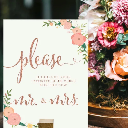 Miniatura 3 de Andaz Press Letreros de fiesta de boda, purpurina de oro rosa sintético con flores, 8.5 x 11 pulgadas, resalta tu versículo bíblico favorito